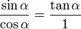  frac{sin alpha}{ cos alpha} = frac{tan alpha}{1} 
